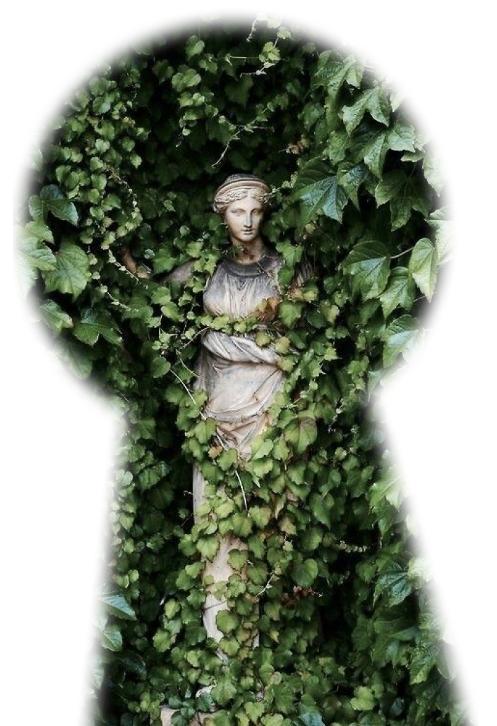 Classical statue surrounded by ivy